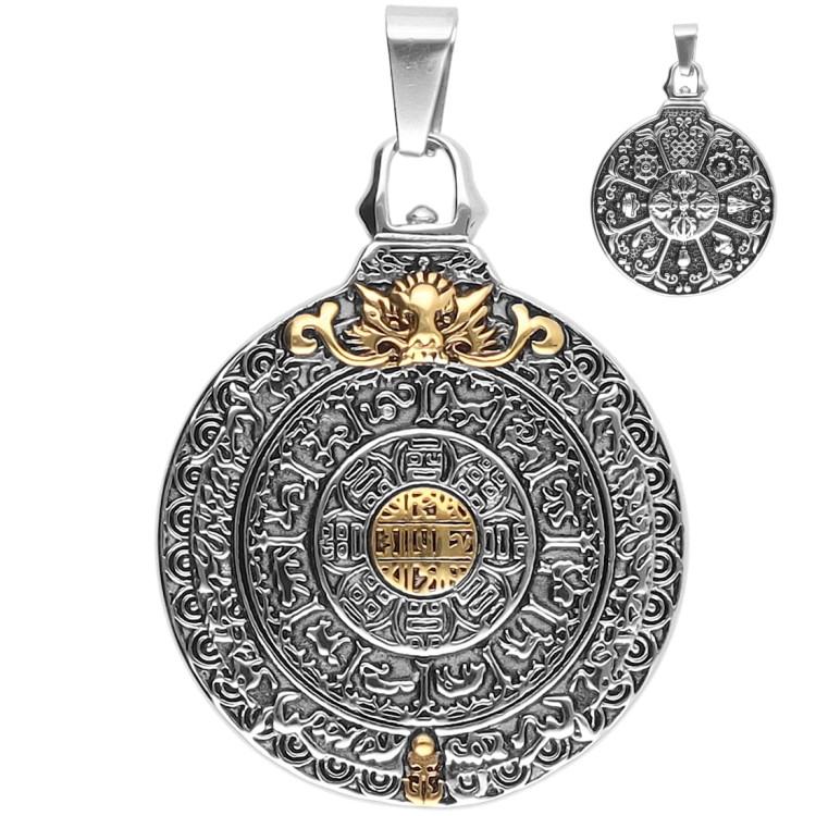 Dwustronny BUDDYJSKI MEDALION ze stali szlachetnej
