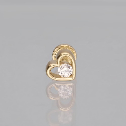 Labret ze Złota 14K SERDUSZKO z cyrkonią