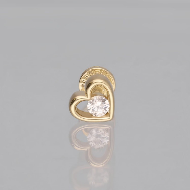 Labret ze Złota 14K SERDUSZKO z cyrkonią
