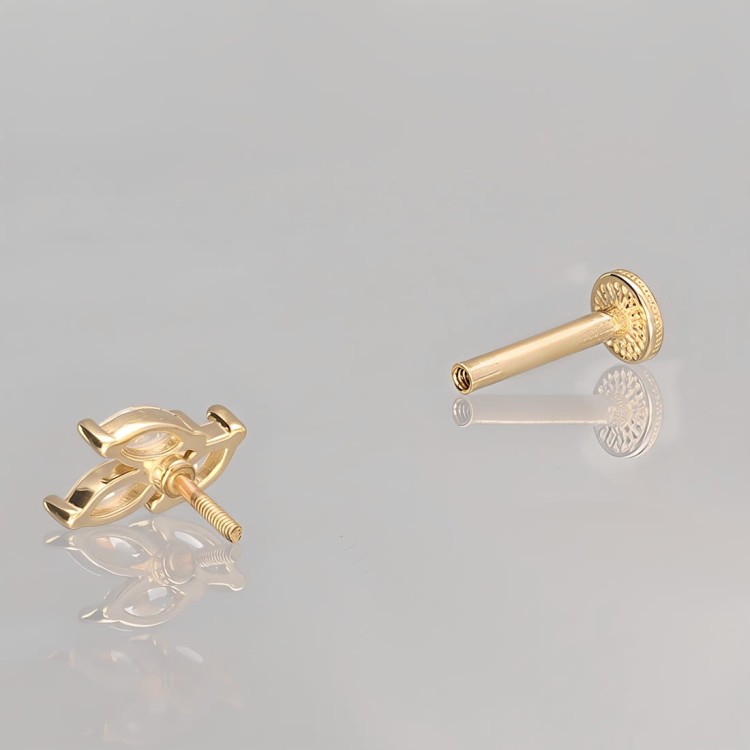 Labret ze Złota 14K z trzema markizowymi cyrkoniami