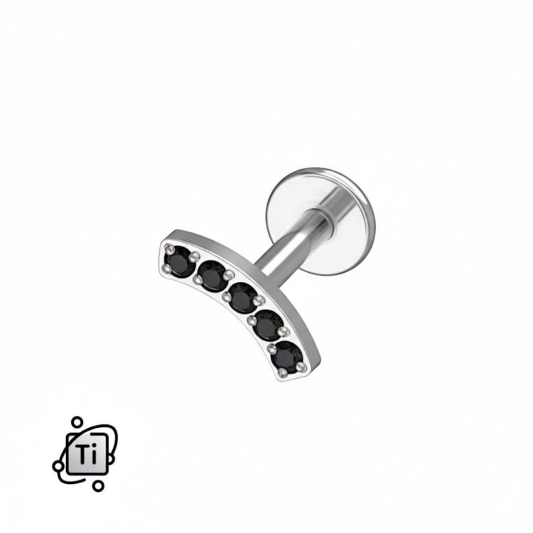 Tytanowy labret z łukiem z czarnych kryształków.jpg