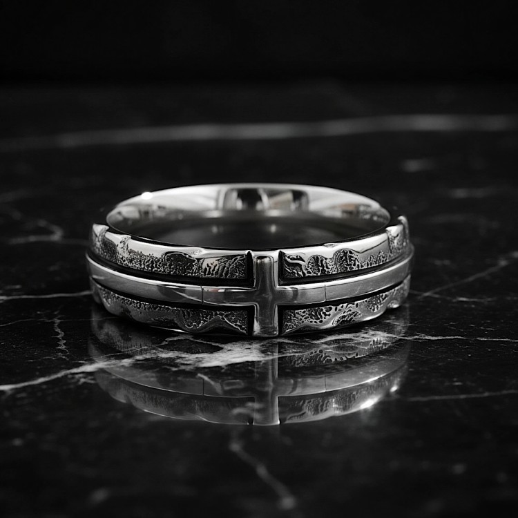 Oksydowana obrączka stalowa Z KRZYŻEM.jpg