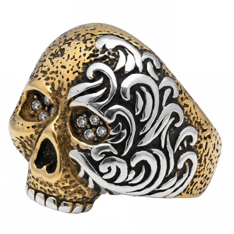 Złoty sygnet CZASZKA w płomieniach.jpg