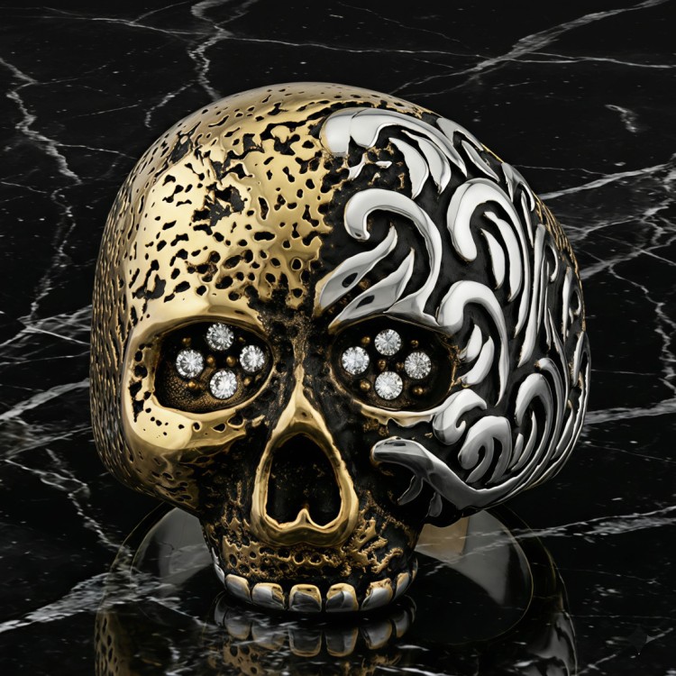 Złoty sygnet CZASZKA płomienie.jpg