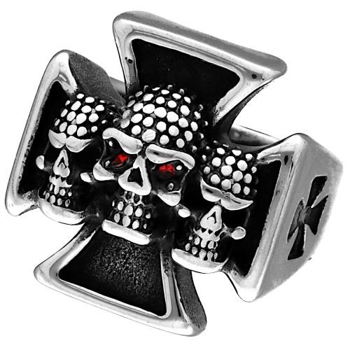 Stalowy sygnet krzyż maltański z czaszkami.jpg