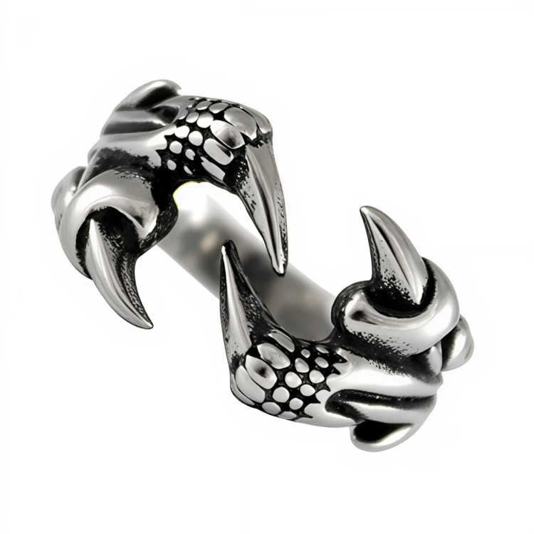 Srebrny pierścień stalowy szpony.JPG