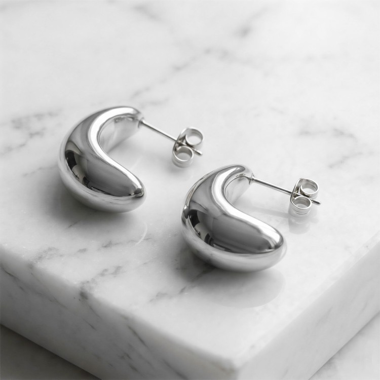 Srebrne półokrągłe kolczyki ze stali szlachetnej LUNA.jpg