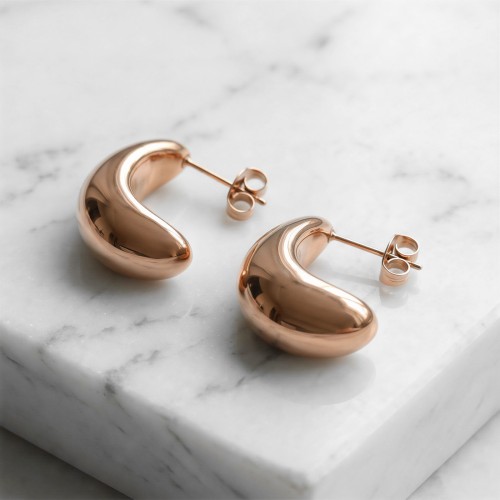 Półokrągłe kolczyki ze stali szlachetnej LUNA  rose gold