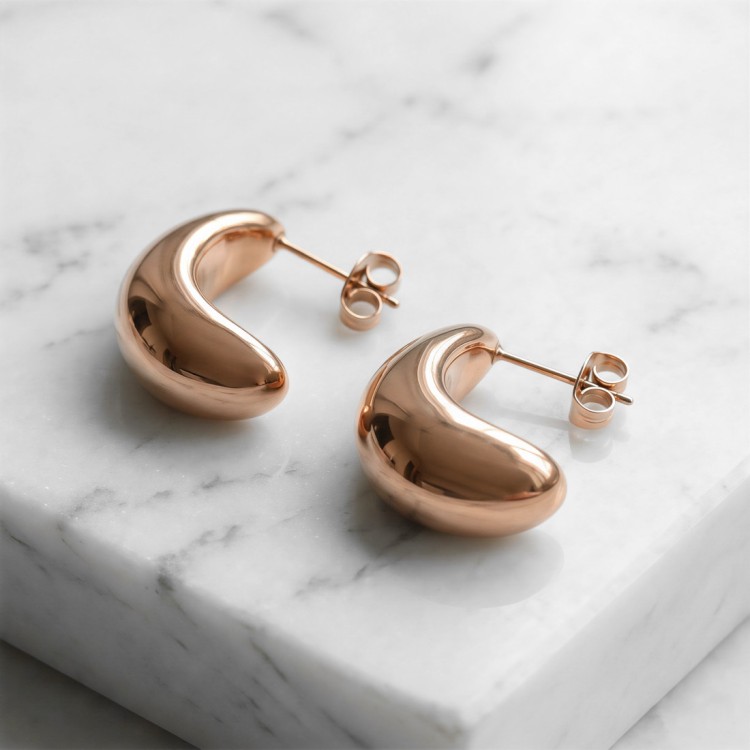 Półokrągłe kolczyki ze stali szlachetnej LUNA  rose gold