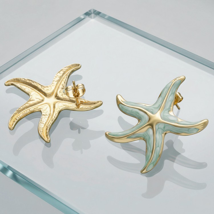 Kolczyki ze stali szlachetnej jasnoturkusowe  ROZGWIAZDY.jpg