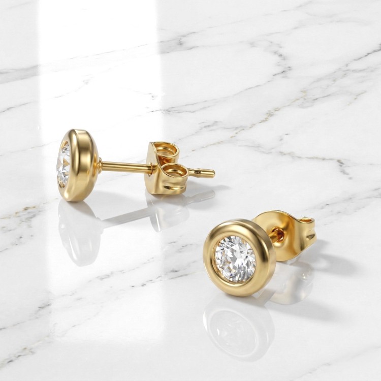 Złote kolczyki ze stali szlachetnej PASTYLKI Z CYRKONIĄ.jpg