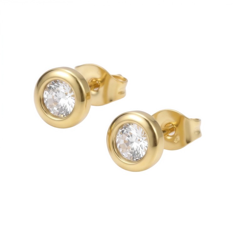 Złote kolczyki ze stali szlachetnej PASTYLKI Z CYRKONIĄ.jpg