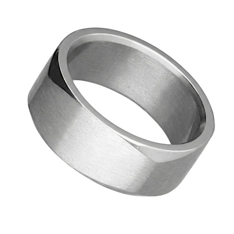 Srebrna matowa obrączka stalowa ze ściętymi narożnikami.jpg