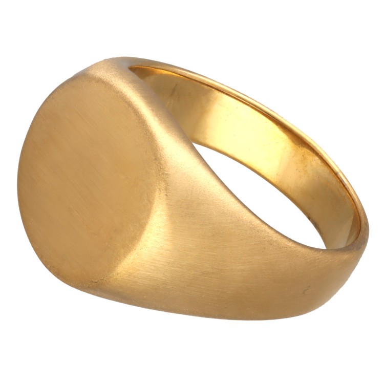 Złoty matowy sygnet stalowy z okrągłym frontem.jpg