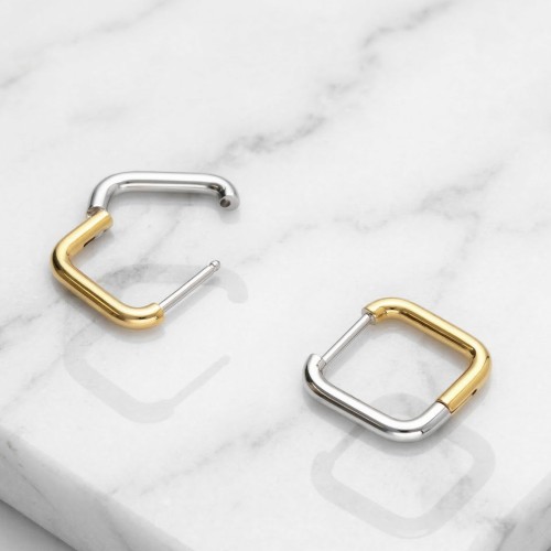 Kwadratowe kolczyki typu huggie ze stali szlachetnej srebrno-złote.jpg