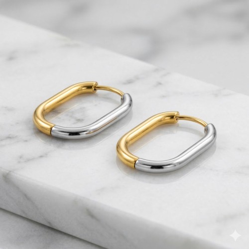 Owalne kolczyki huggie ze stali złoto-srebrne.jpg