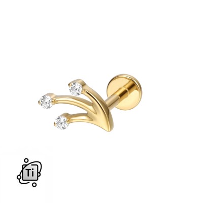 Złoty labret tytanowy z potrójną ozdobą z cyrkoniami Crystal.jpg