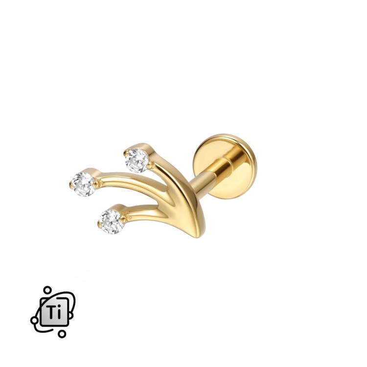 Złoty labret tytanowy z potrójną ozdobą z cyrkoniami Crystal.jpg