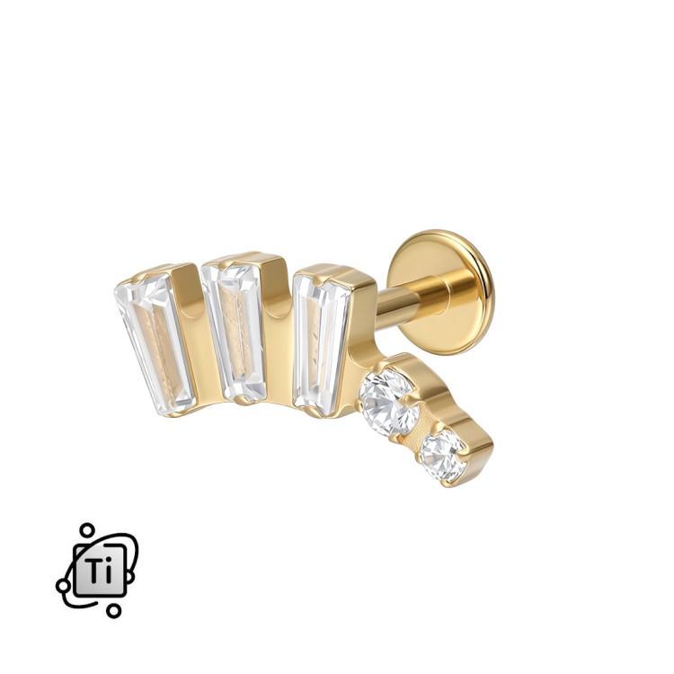 Złoty labret tytanowy z kryształkami o szlifie bagietkowym.jpg