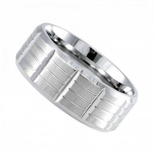 Obrączka rowkowana ze stali szlachetnej z matowym wykonczeniem.jpg
