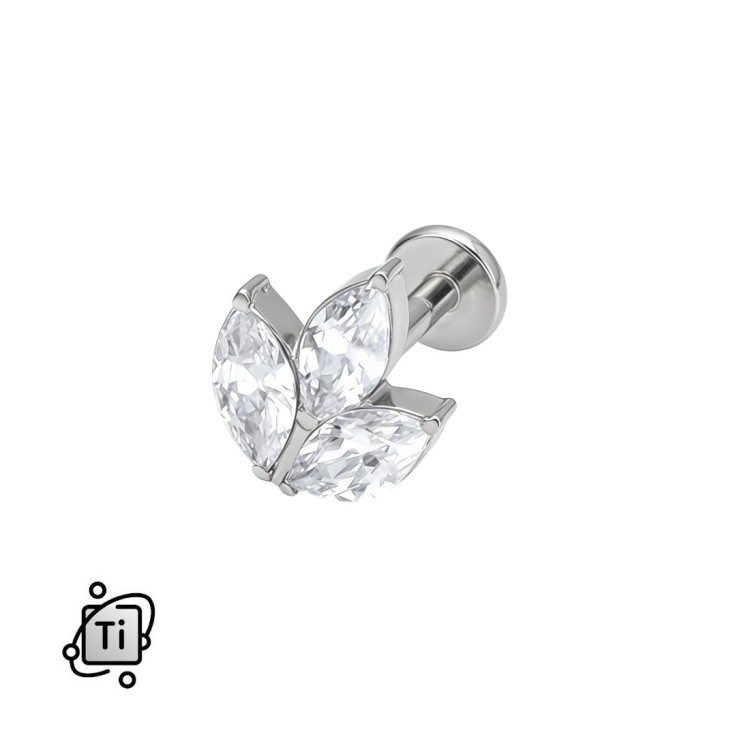 Labret tytanowy z trzech cyrkonii o szlifie markiza .jpg