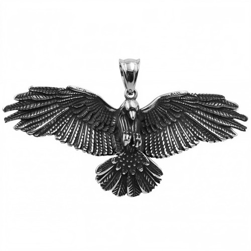 Zawieszka ze stali w kształcie kruka z rozłożonymi skrzydłami