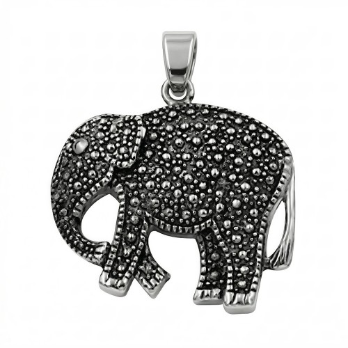 Stalowy wisiorek w kształcie słonia z fakturowaną powierzchnią