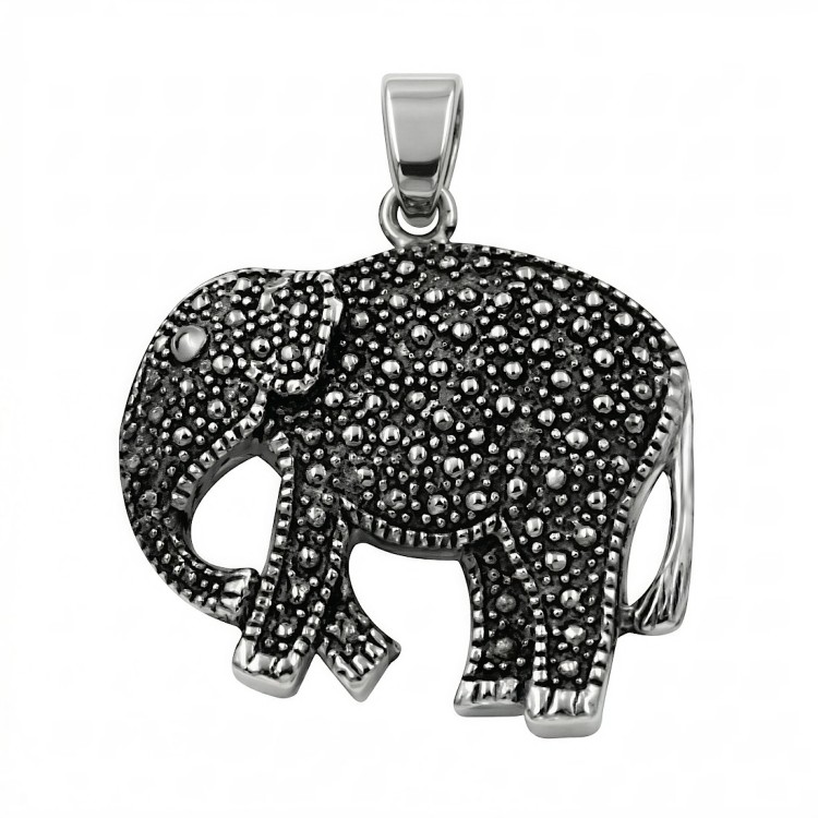 Stalowy wisiorek w kształcie słonia z fakturowaną powierzchnią