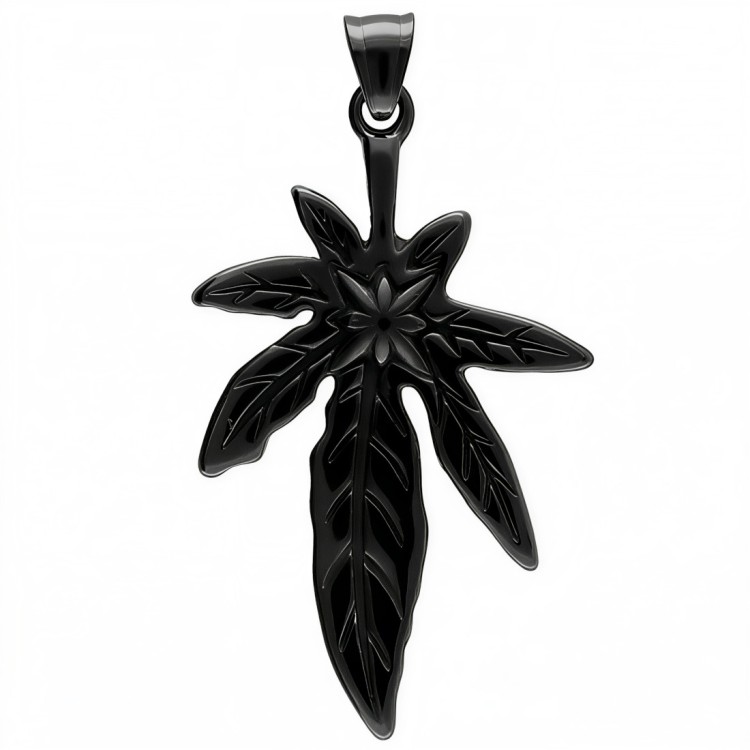 Czarna zawieszka ze stali CANNABIS