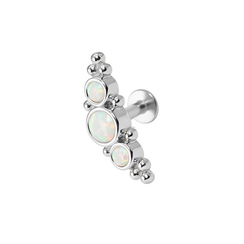 Ozdobny labret stalowy z trzema opalitami w łuku.jpg