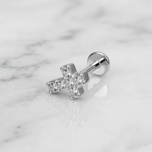 Labret ze stali szlachetnej KRZYŻYK z cyrkoniami.jpg