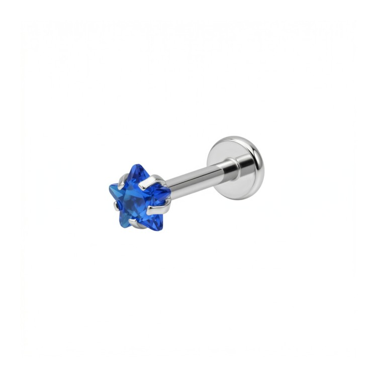 Labret z gwintem wewnętrznym ze stali szlachetnej GWIAZDKA z niebieskiej cyrkonii.jpg