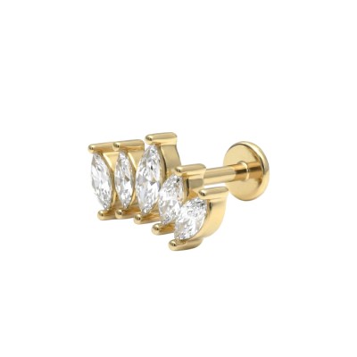 Złoty labret ze stali szlachetnej ŁUK z cyrkonii marquise .jpg