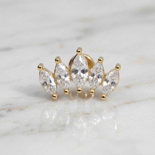 Złoty labret ze stali szlachetnej ŁUK z cyrkonii marquise .jpg