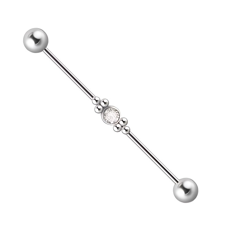 Kolczyk ze stali Industrial z cyrkonią i kuleczkami.jpg