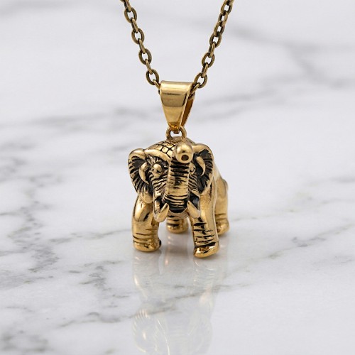 Złota zawieszka ze stali SŁOŃ z trąbą do góry.jpg