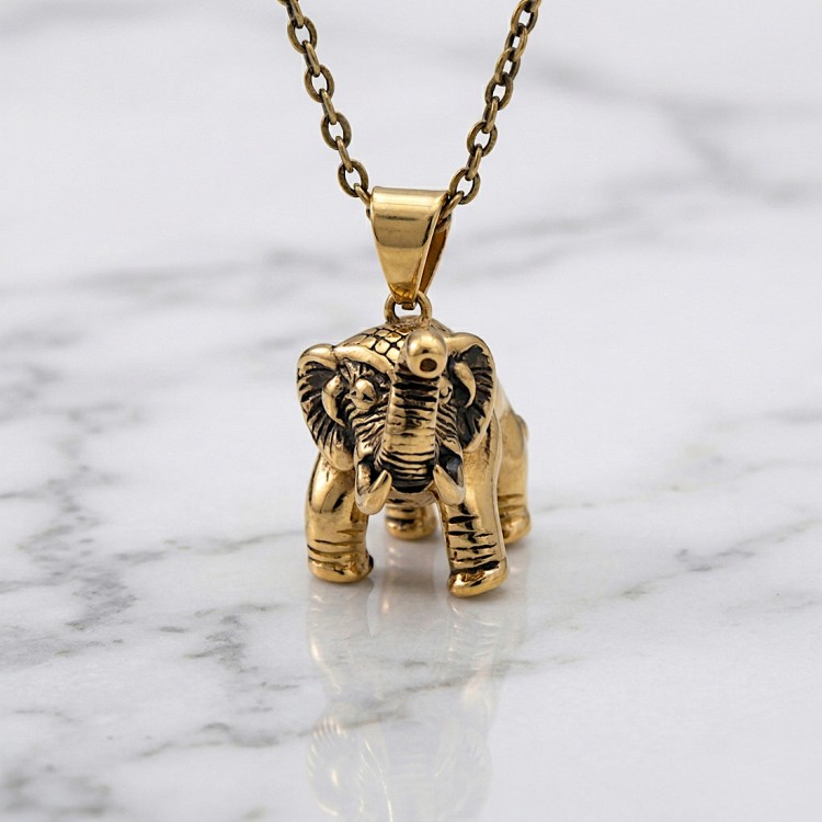 Złota zawieszka ze stali SŁOŃ z trąbą do góry.jpg