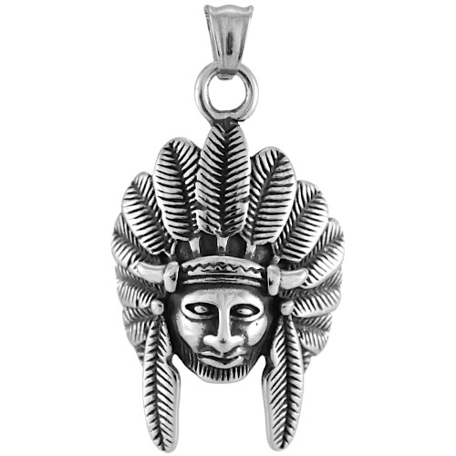 Stalowa zawieszka w kształcie głowy indianina