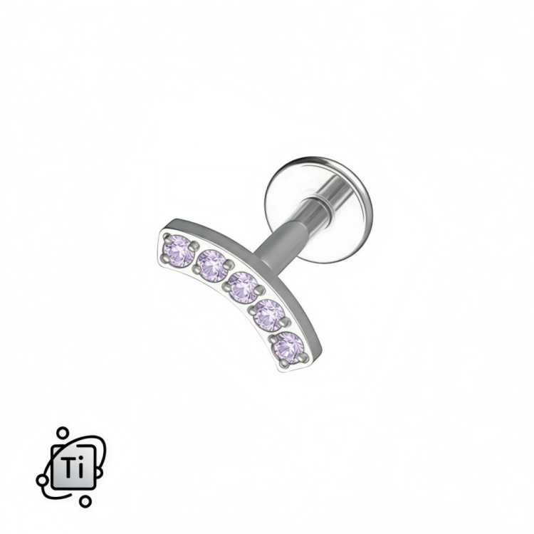 Labret tytanowy z łukiem z lawendowych kryształków.jpg