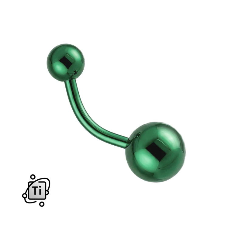 Szmaragdowy kolczyk tytanowy do pępka z dwiema kulkami.jpg