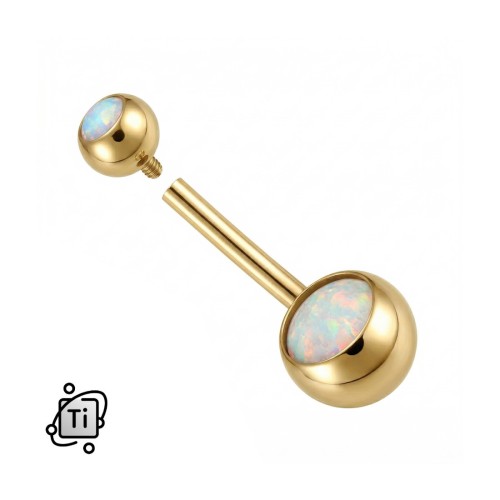 Złoty kolczyk tytanowy do pępka kulki z białymi opalitami