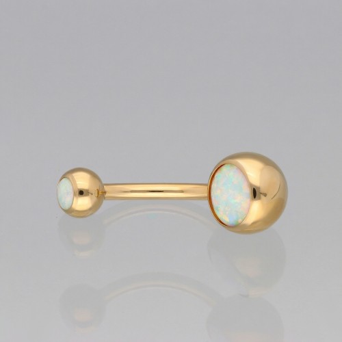 Złoty kolczyk tytanowy do pępka kulki z białymi opalitami