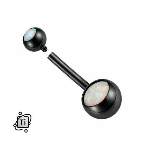 Czarny kolczyk tytanowy do pępka kulki z białymi opalitami