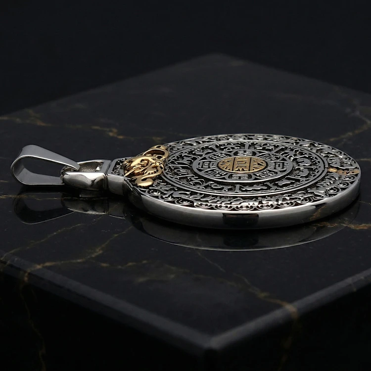 Dwustronny BUDDYJSKI MEDALION ze stali szlachetnej