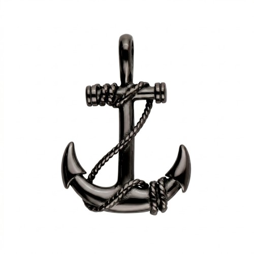 Czarna zawieszka stalowa w kształcie kotwicy z liną