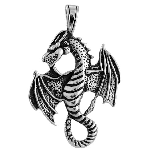 Stalowa zawieszka w kształcie smoka ze skrzydłami