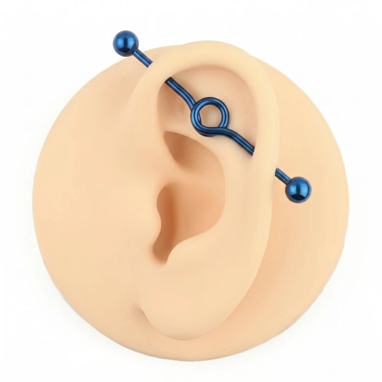 Niebieska sztanga stalowa industrial ze spiralnym kółkiem