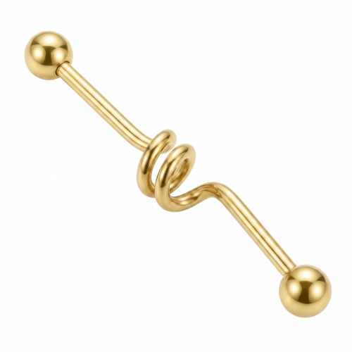 Złoty kolczyk do industriala z motywem spirali