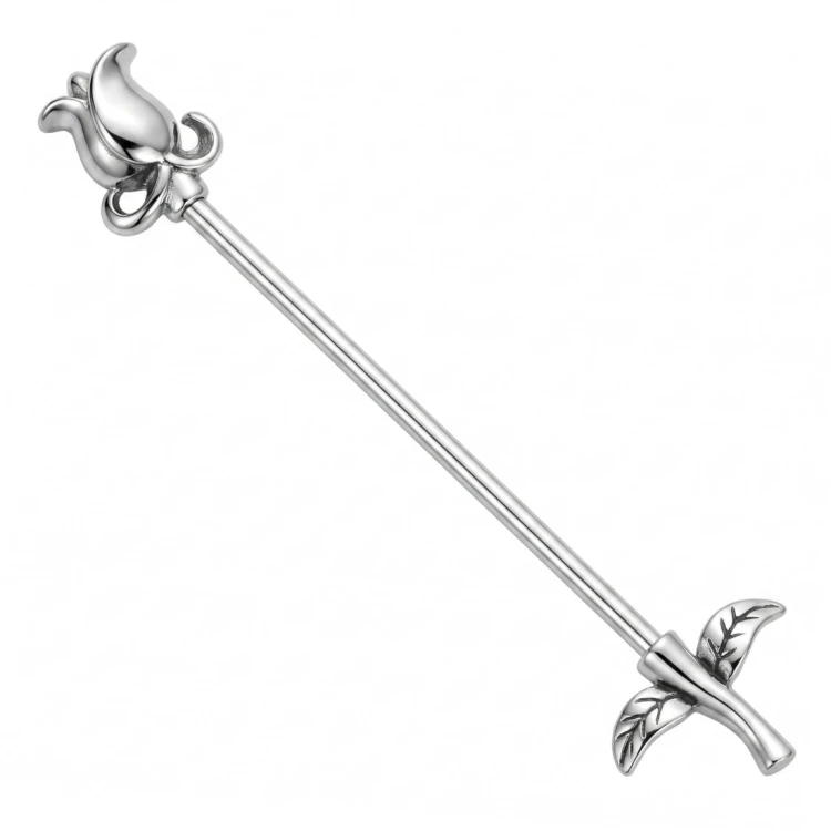 Srebrna sztanga ze stali szlachetnej industrial w kształcie róży