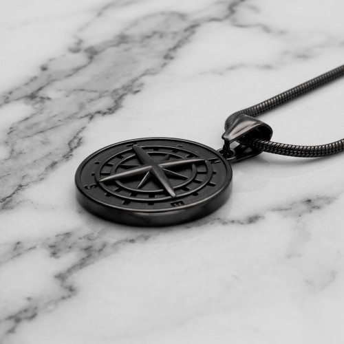Naszyjnik czarny kompas ze stali szlachetnej